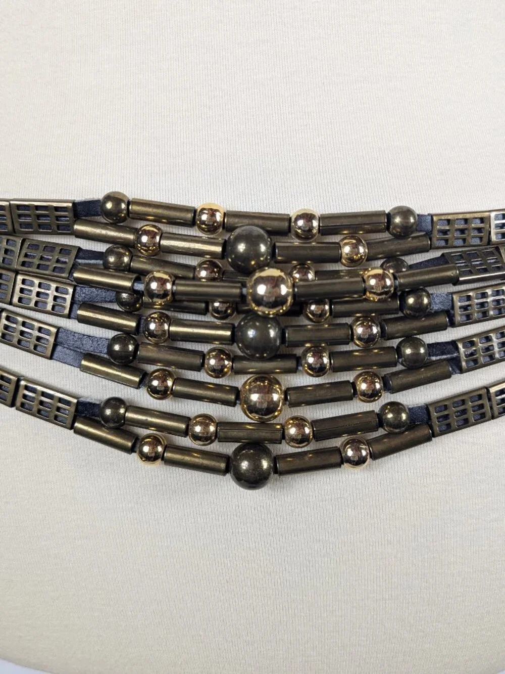 Vintage Multi Strand Metal Bead Statement Belt Silver Black 90s Futuristic 36